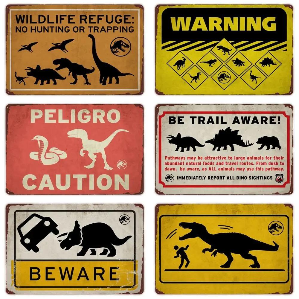 FJ Metal Tin Signs Beware of Raptor Funny Posters Slow Down Sign Garden Home Wall Outdoor Zoo Plaque Dinosaur Decor