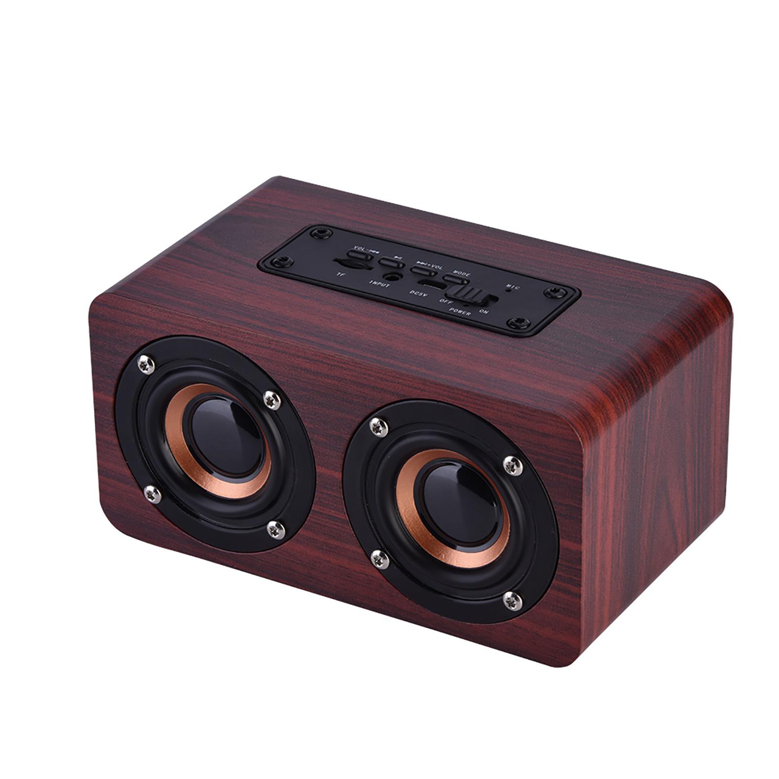 

Мини портативный деревянный Bluetooth-динамик, беспроводные стереодинамики с 2 рупорами из красного дерева