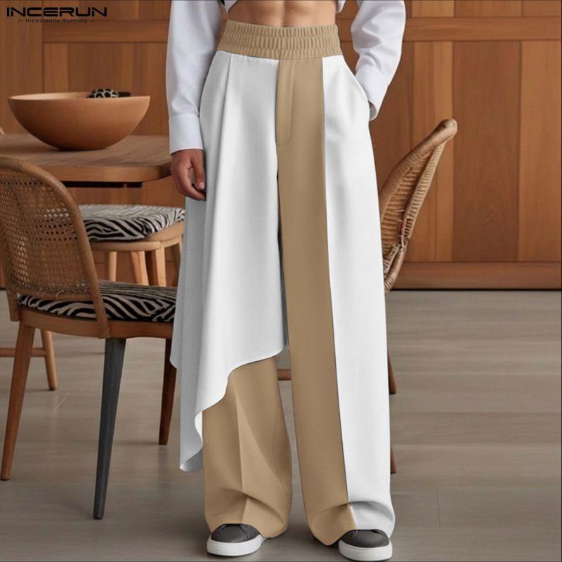 INCERUN Men Elastic Waist Ruffled Layers Casual Long Loose Pants Trousers