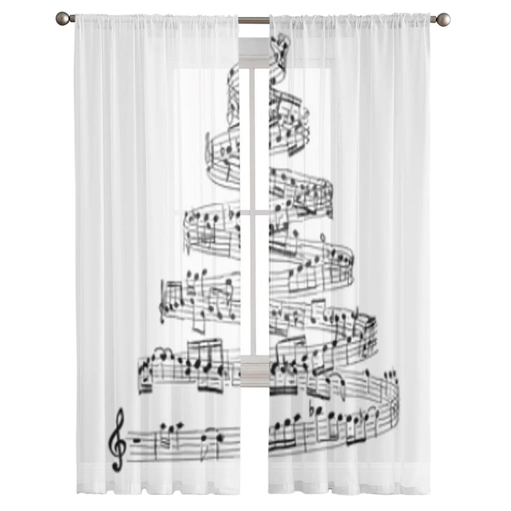Kočičí hudební nota Hůlový tyl Závěsy do obývacího pokoje Ložnice Šifon Průsvitný voál Závěs na kuchyňské okno