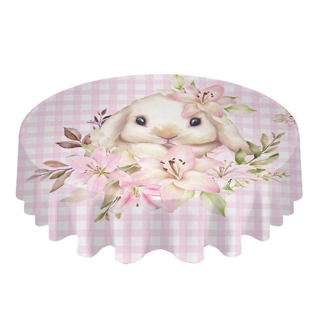 Easter Watercolor Rabbit Flower Round Table Cloth Festival Dining Waterproof Tablecloth Table Cover For Wedding Party Decor