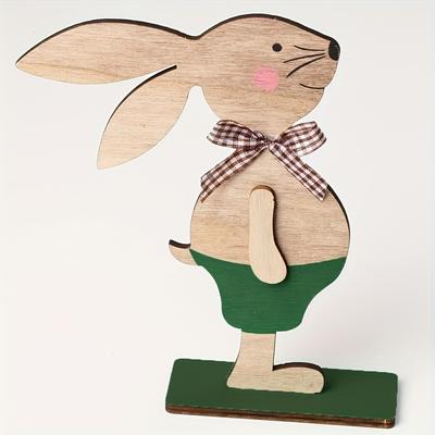 1 Set Décoration Ornement Lapin de Pâques en Bois - Nouveau Style Scandinave Maison Artisanat Cadeau Ornement