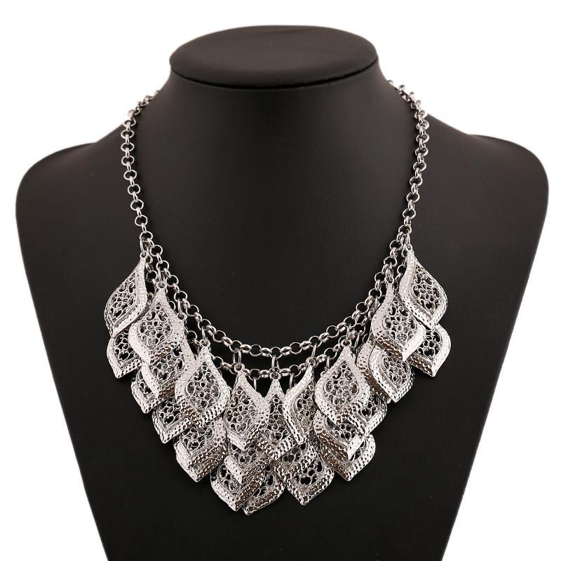 Layered Multi Hollowed Out Tree Leaf Carved Necklace For Boho Enthusiasts