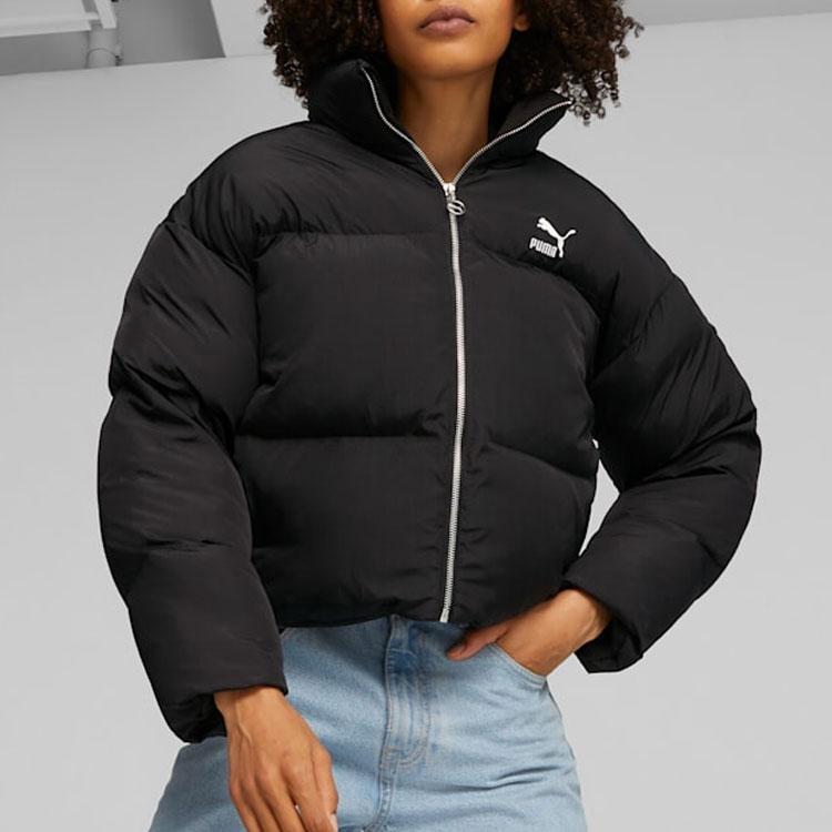 Puma Classics Oversized Puffer Jacket SS23 Solid Color Letter Print Zipper Stand Collar Long Sleeve Down Jacket Women Jacket Black 621693-01