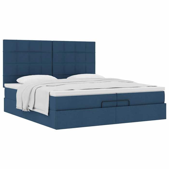 Cadre de lit avec matelas - Maison Exclusive - 200x200cm - Tissu bleu - Rangement sous le lit