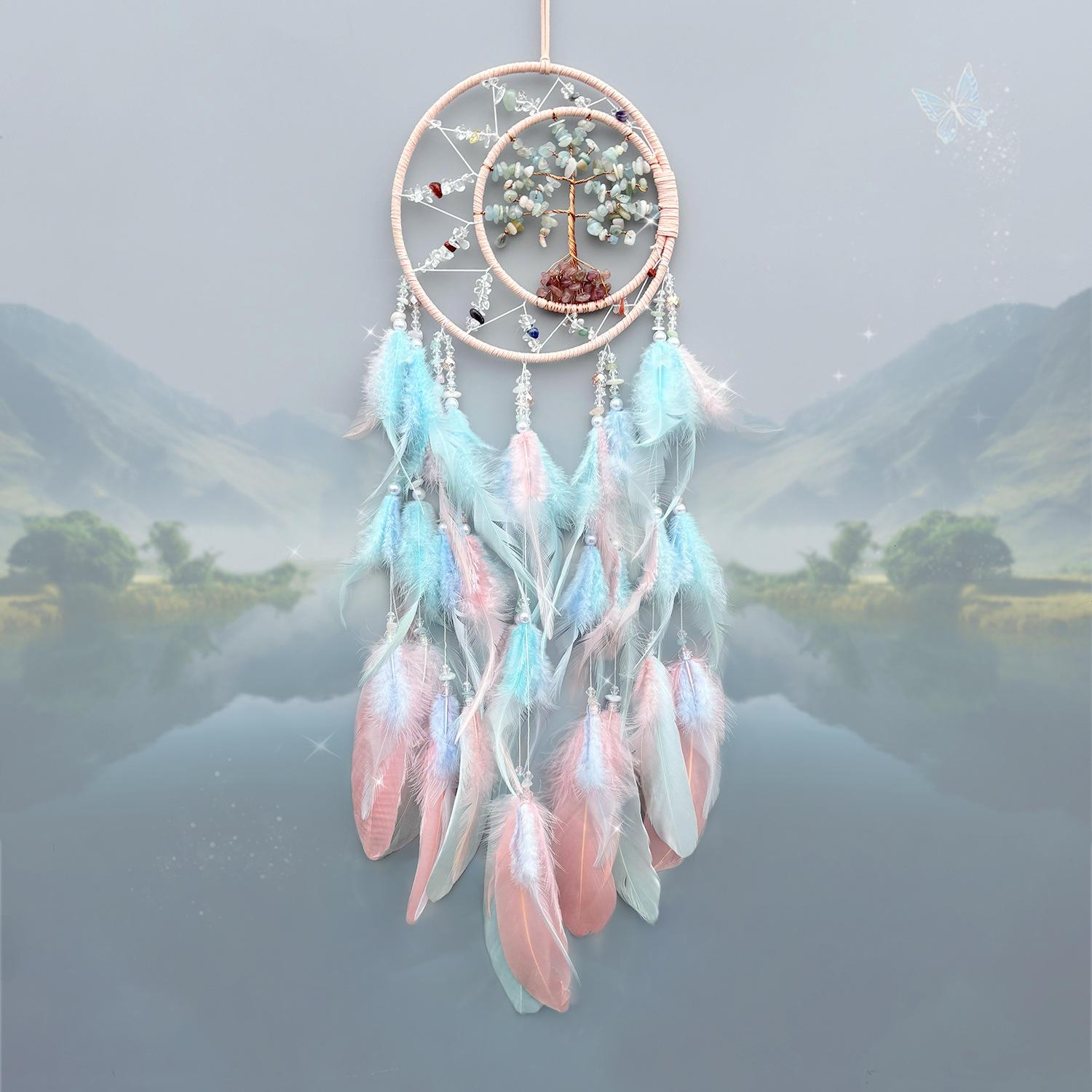 

Домашній декор Ловець снів Перо Підвісний Декор кімнати Скандинавський стиль Настінний декор Кришталевий камінь Дерево життя