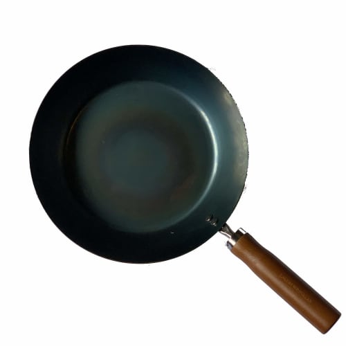 28cm Iron Frying Pan with Wooden Handle, Made in Japan, Induction Compatible, Lightweight, No Seasoning Required, Perfect for Outdoor Activities and C