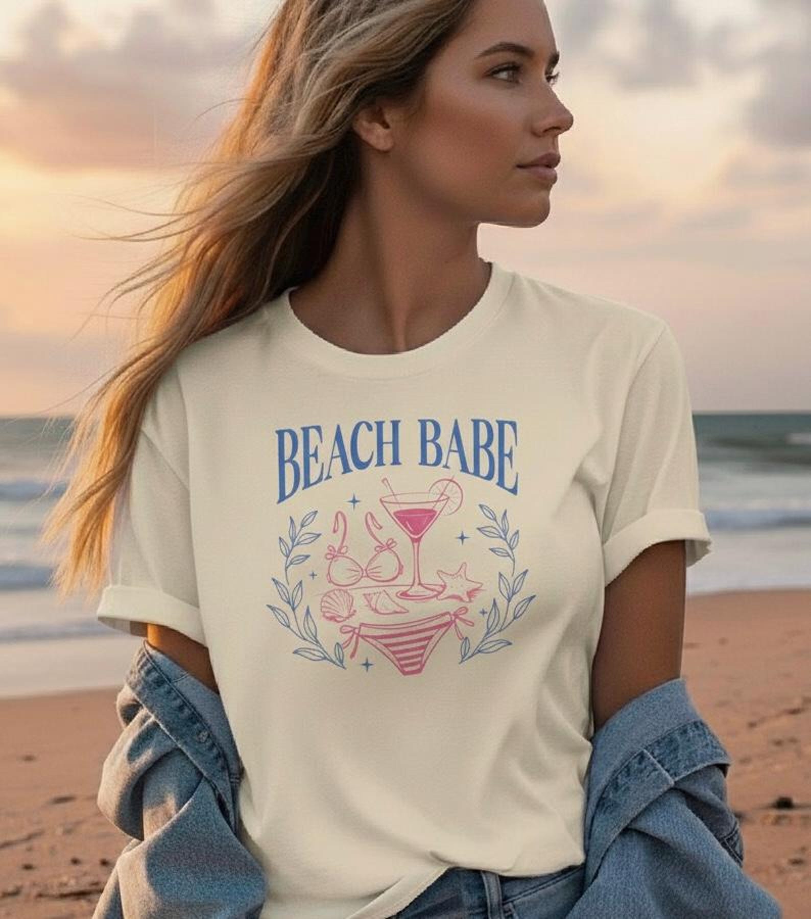 Beach Babe Comfort Colors Tshirt, Summer Vibes Tee, Vacation Outfit, Girly Beach Shirt, Cocktail Summer Tee S