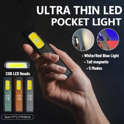 Ultra-thin Multi-Mode Pocket LED Flashlight Compact Type-C Rechargeable Red/Blue Stroabe Light for Work Everyday Carry & Travel