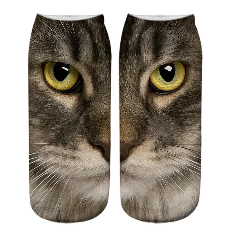 3D Cat Eye Printed Short Socks - Unisex Animal Design, Personalized Thermal Transfer