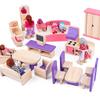 Wooden Doll Furniture Set: Mini Sofa, Cabinet, and Wardrobe for Child's Pretend Play