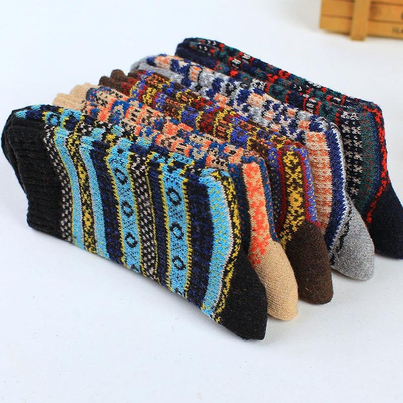 5 Pairs of Winter Ethnic-style Rabbit Wool Men's Socks with Thickened and Warm Small Polka Dot Socks