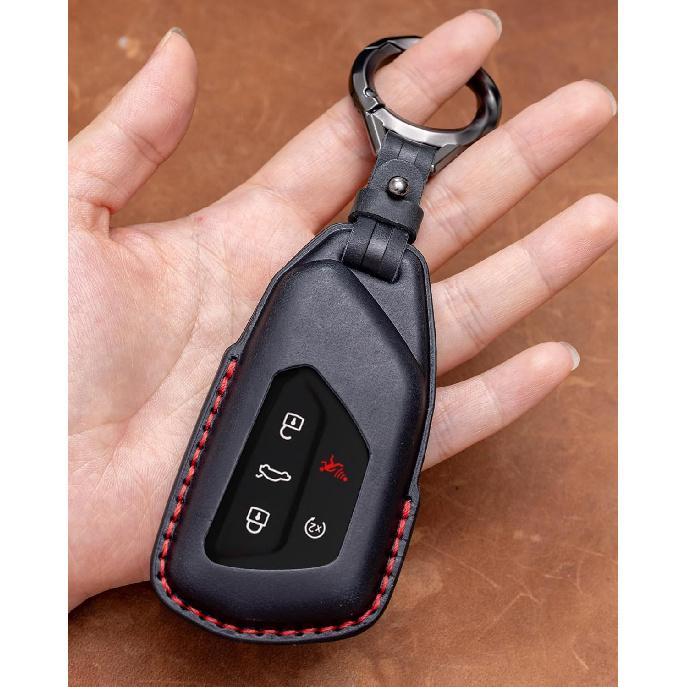 For VW Atlas Key Fob Cover Premium Leather Car Remote Case Holder Keychain Compatible for Volkswagen ID4 MK8 Golf GTI 2025 2024 -Black