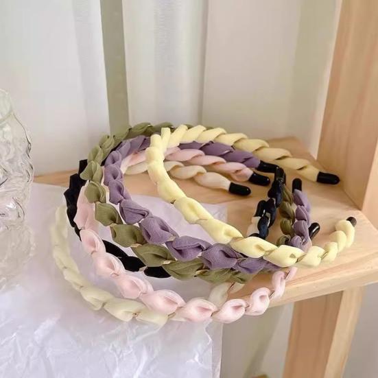 Women Headband Anti-Slip Teeth Mesh Yarn Twist Soft Braided Texture Hair Hoop Washing Face Headband Hair Accessory