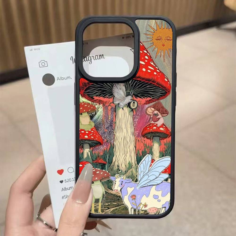 

Мультяшная коллажная арт-работа с грибами для iPhone 17 16 Pro Max Air 13 12 Mini 14 15 Plus 11 Задняя крышка из ПК+ТПУ iPhone 13 mini
