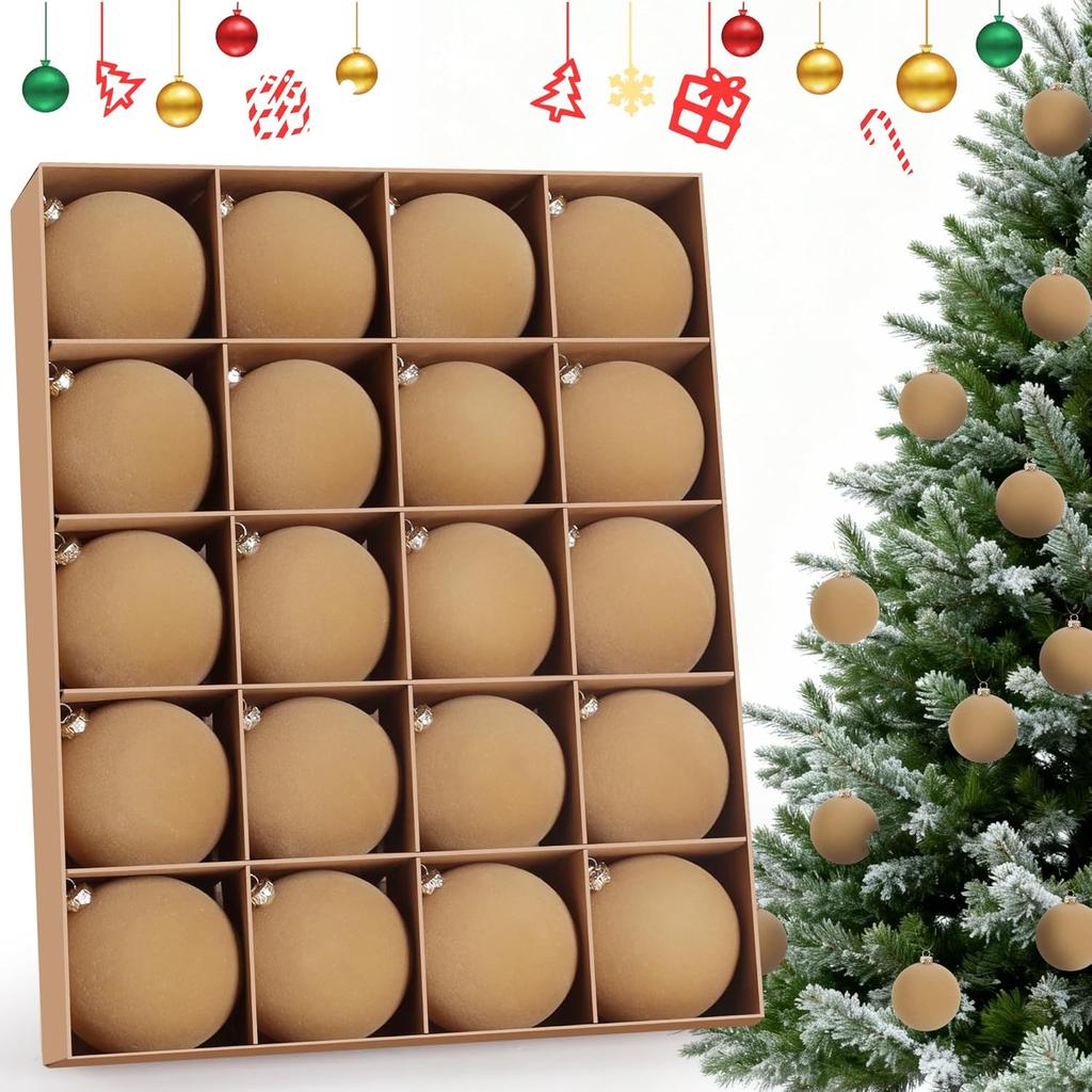 20-Pack Flocked Velvet Christmas Ornaments, 3.15' Shatterproof Holiday Tree Baubles, Mixed Color