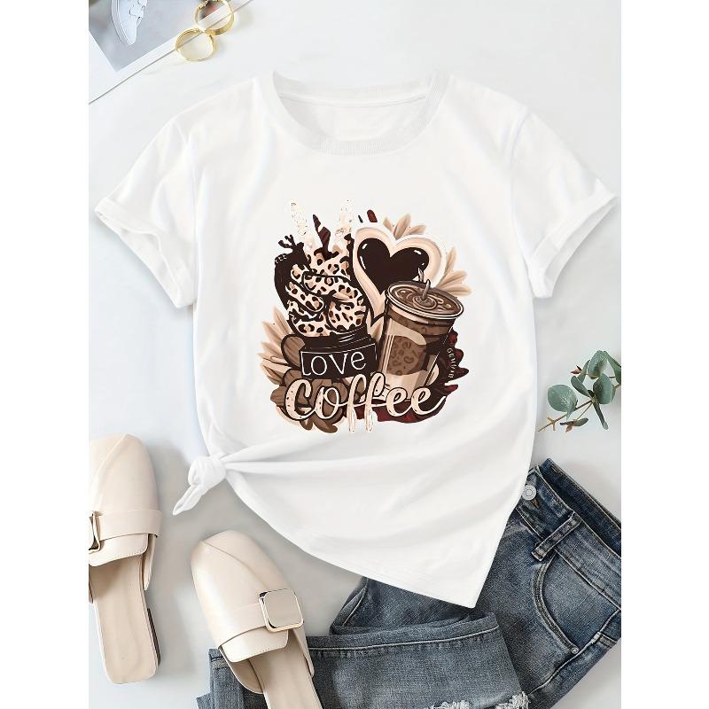 European Size  Casual Round Neck Short Sleeve T-shirt | Summer New Women'S Wear, Drawing Print, Machine Washable