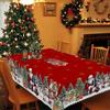 Christmas Tablecloth with Winter Snowman, Reindeer, and Xmas Tree Designs - Digital Print Fabric for Dining Table and Festival Decor