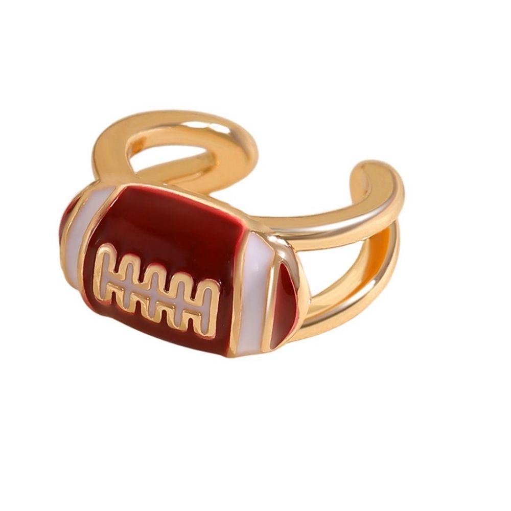 Spherical Shape Adjustable Finger Ring Copper Sports Balls Shaped Open Rings  Holiday Rugby Ear Clip