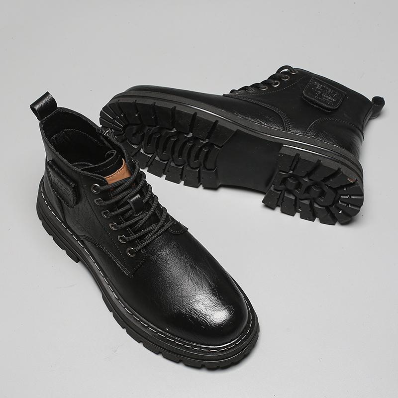 Non-slip Casual Leather Man Ankle Boots Outdoor Motorcycle Boots Versatile Leisure Botas Street Style Men High Top Shoe Sneakers