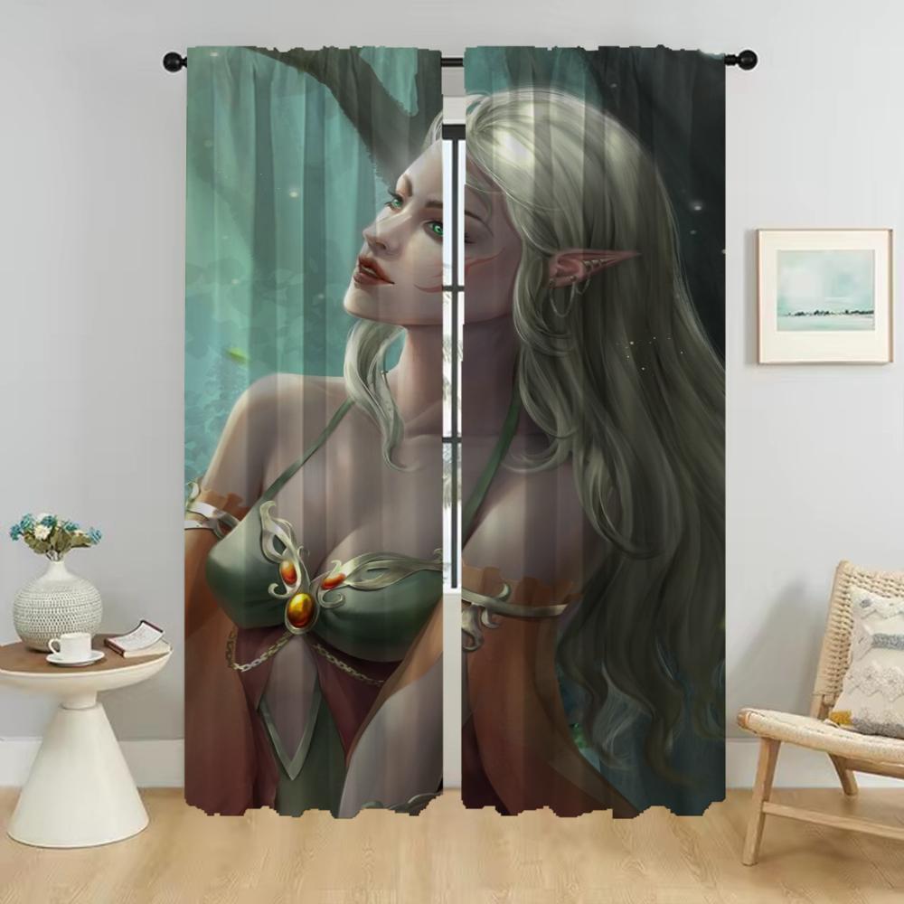 Female Elf Tulle for Bedroom Elegant Room Curtains 2 Pieces Living Room Curtain Halloween Decoration Shades Partition Kitchen