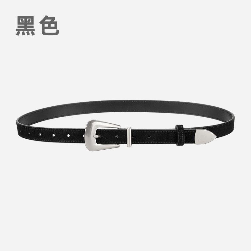 Ladies Belt Silver Needle Buckle Frosted Velvet Retro Jeans Decorative Premium Leather Belt Women