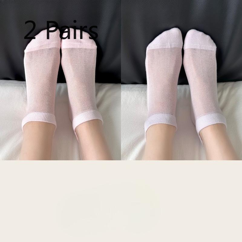 2 Pairs of White Boat Socks - Women s Mesh Breathable Low-cut Invisible Socks with Heel Pull and Ankle Protection 2 pairs