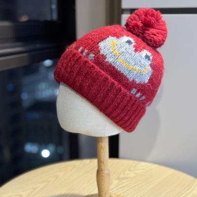Neue Niedliche Jacquard Frosch Pelzkugel Wollmütze für Damen Modische Herbst- und Winter-Wärme-Ohrenschützer Gestrickte Mütze für Herren Pullovermütze