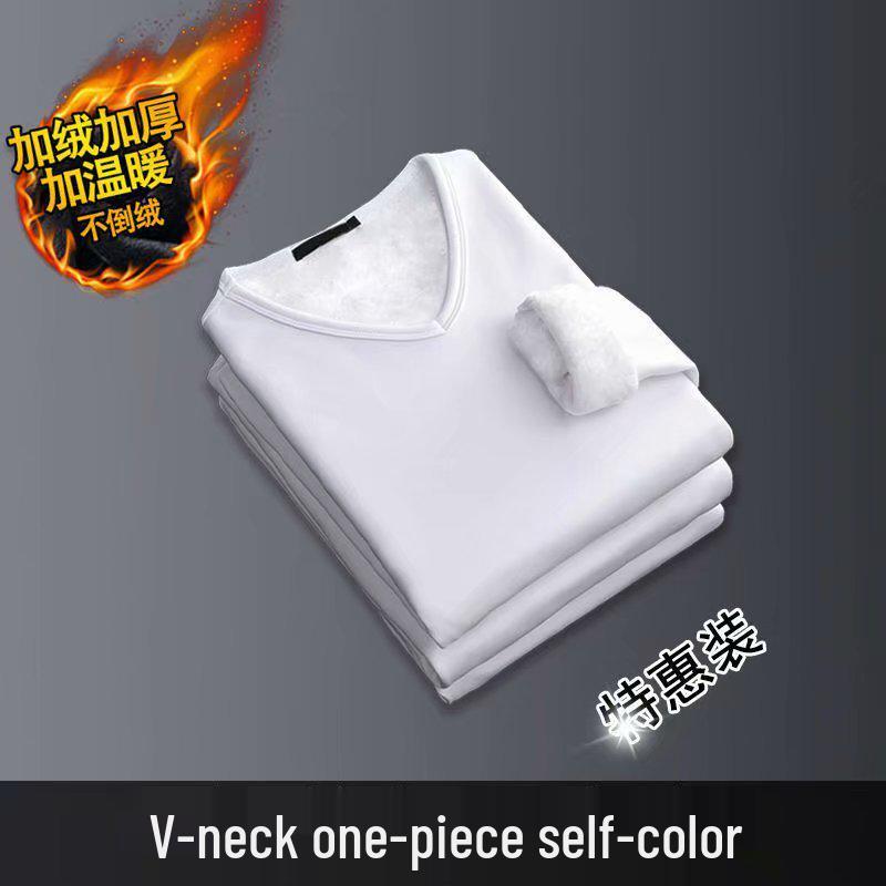

Men s V-Neck Long-Sleeve Warm Velvet T-Shirt for Autumn/Winter 4XL белый