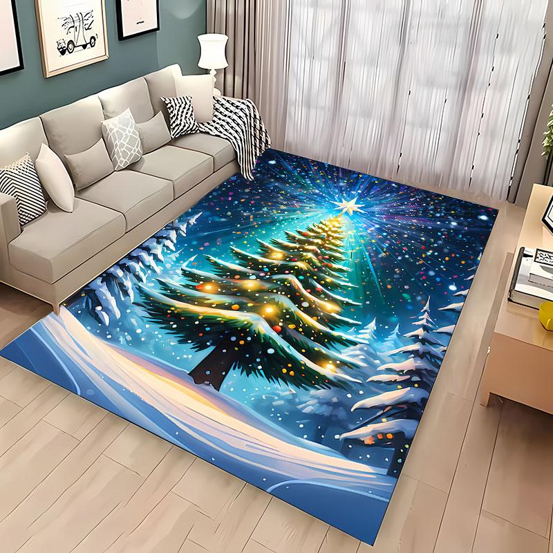 Christmas Tree Deer Nutcracker Jingle Bells Carpet,Rug for Living Room Bedroom Sofa Doormat Decor,Kid's Non-slip Floor Mat Gifts