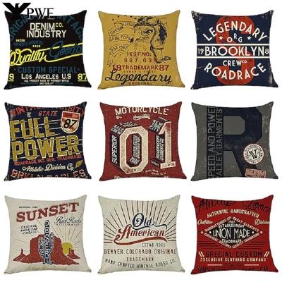 Vintage Classic American English Letters Linen Pillow Covers Bar Sofa Red Double Bed Cushions Covers 40x40 45x45 Home Decor