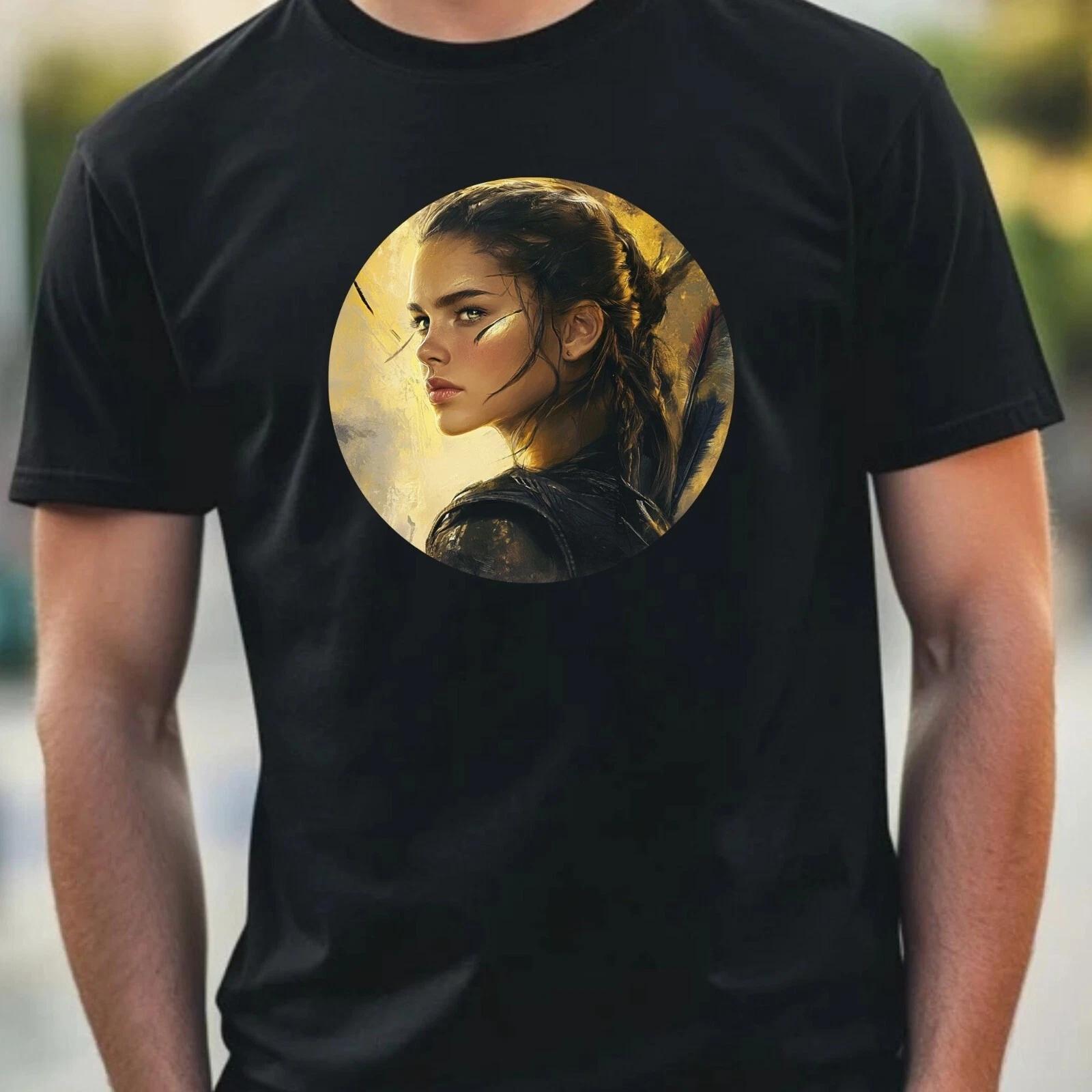 T-Shirt Herren Kriegerin Portrait Motiv Baumwolle Größe XS bis 5XL S