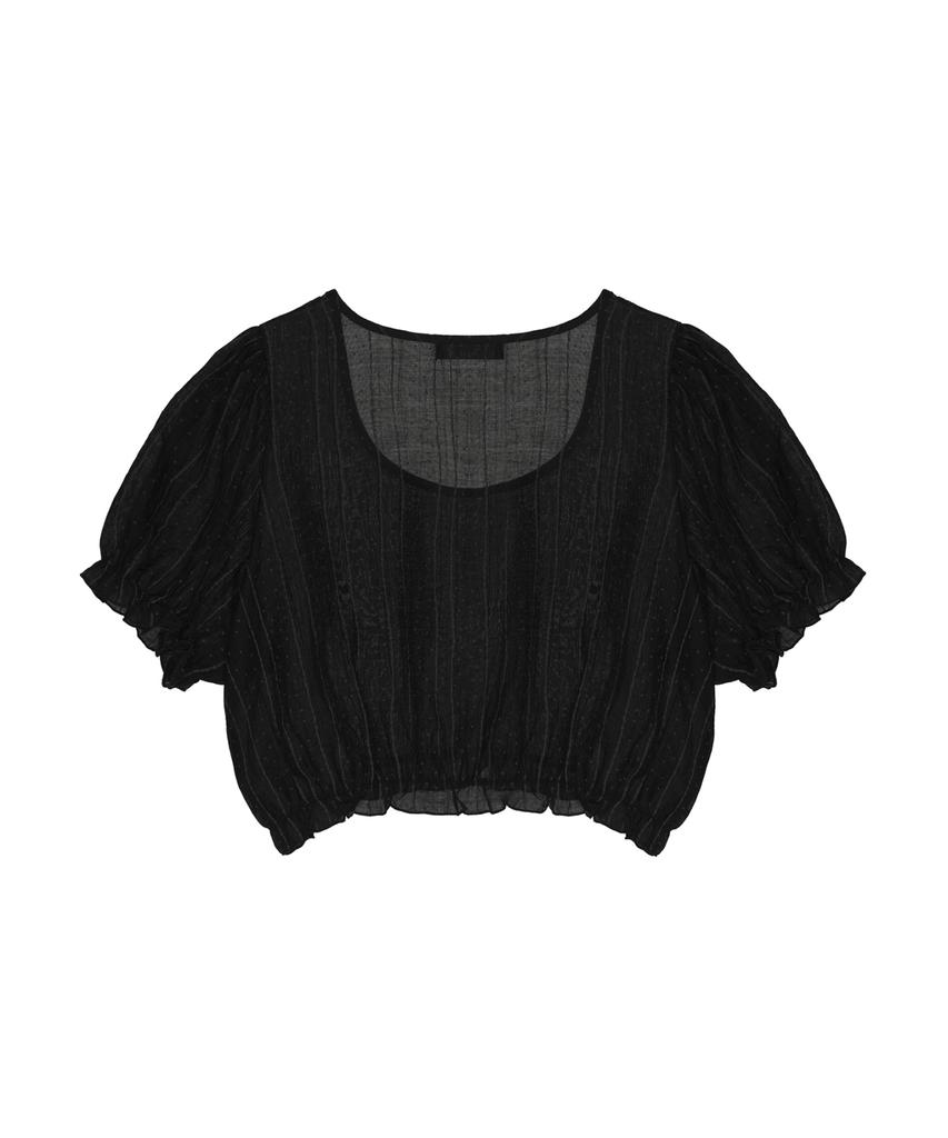 Nigaennikol Pin Stripe Puff Blouse_Black