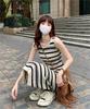 Chic Korean-Style Striped Sleeveless Vest Dress - Summer 2025, Slimming Mid-Length Fit for Women