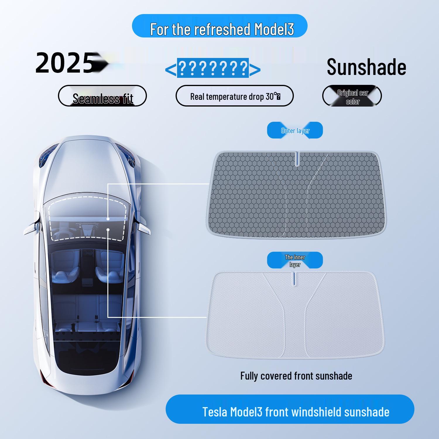 Tesla Model Y/YL Refresh 3 Graphene Laser Sunshade - Sunroof Heat Insulation