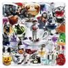 50 Transparent Horror Teacup Stickers: Waterproof PET Ghost & Skeleton for Halloween Journals