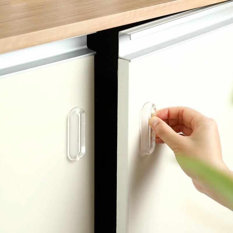 4Pcs Transparent Plastic Soft Pu Door Handle Self-Adhesive Sliding Door Handle Kitchen Cabinet Glass Sliding Door Drawer Handle