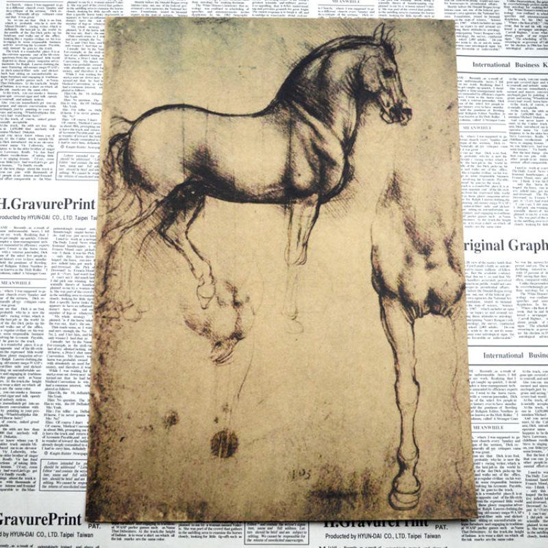 

Large Da Vinci Galloping Horse Vitruvian Man Retro Poster - Nostalgic Decorative Kraft Paper Art White card paper (non-adhesive) 30*42 cm