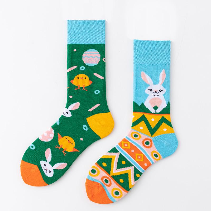 REMOULD Women Fashion Designer Mismatching AB Socks High Quality for Girls Art Crazy Socks With Print Pattern Fancy Cool