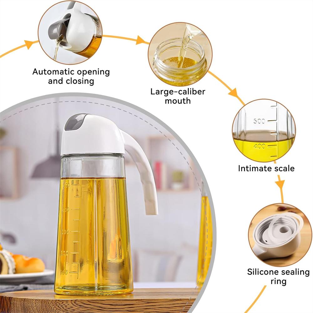 1pcs Glass Oil Bottle with Automatic Leak-proof Lid and Ergonomic Handle - BPA-free, Scale Markings Large Capacity Oil Bottle