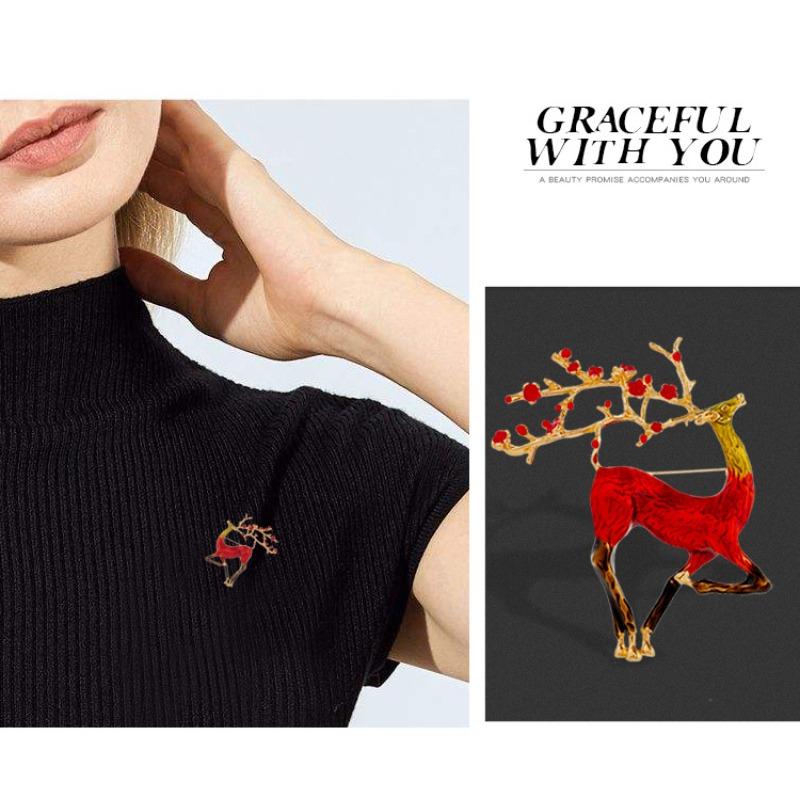 Drip oil deer chest flower, animal pin, high-end brooch, clothing, Christmas brooch, pin buckle