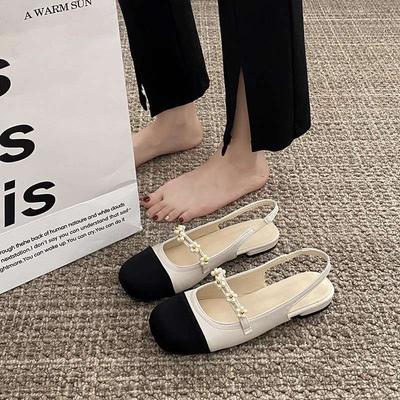 White Retro French Mary Jane Shoes 2025 New Summer Versatile Pearl Fairy Flat-bottomed Bag Head Sandals Foreign Style