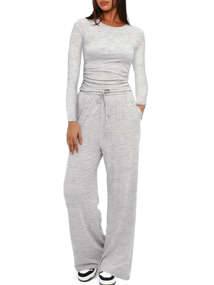 Nivea Women's Casual Long Sleeve Top and Wide Leg Pants Set in Multiple Colors