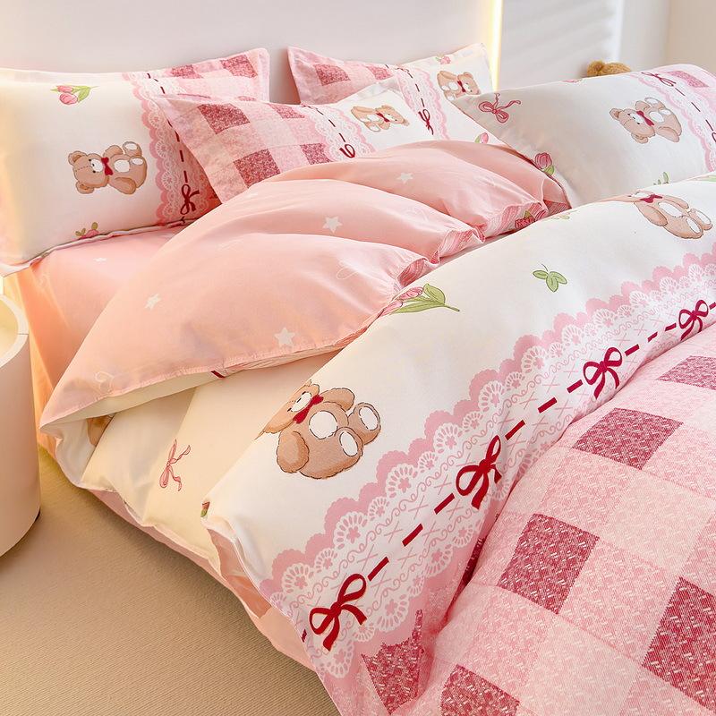 Skin-friendly Cotton Four-piece Dormitory Three-piece Bed Sheet Quilt Cover Bedding