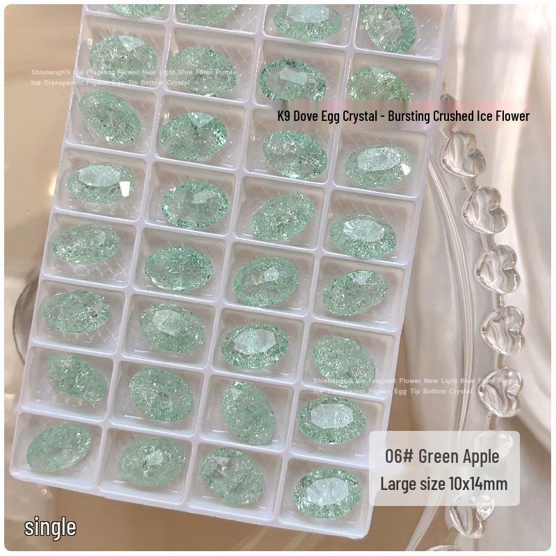 K9 Crystal Burst Rhinestone Nail Art Decorations - Light Blue, Fruit Green, Purple, Translucent White, Pointed Back Large Rhinestones.