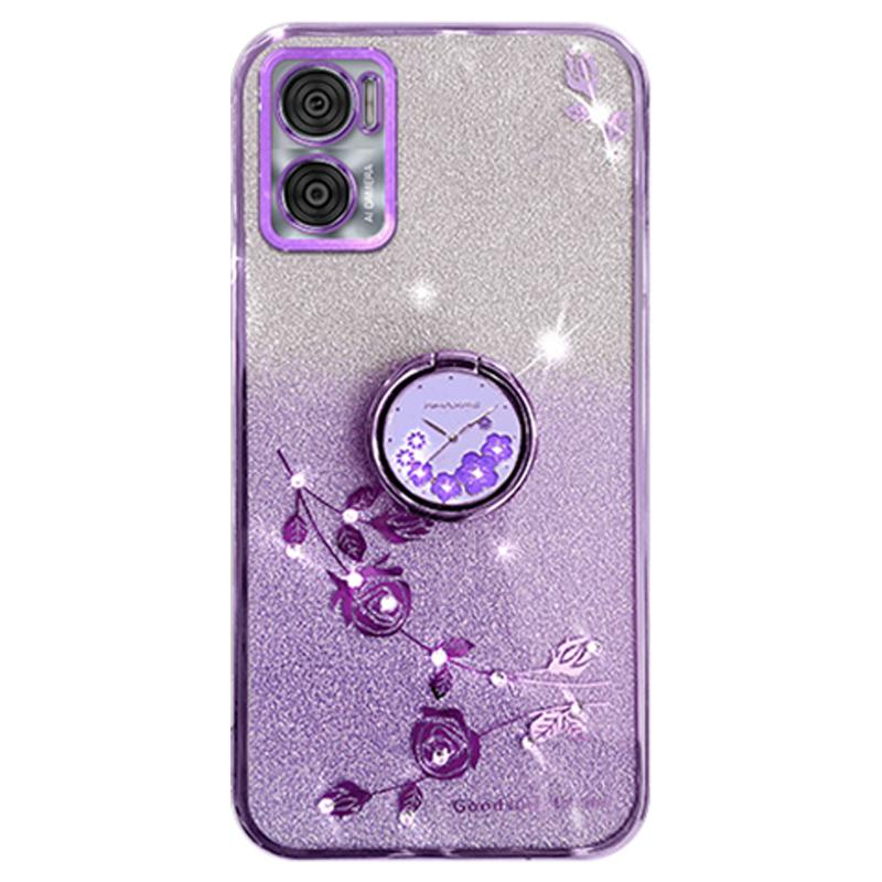

KADEM For Motorola Moto E22 4G/E22i 4G TPU Cover Ring Kickstand Glitter Phone Case Purple