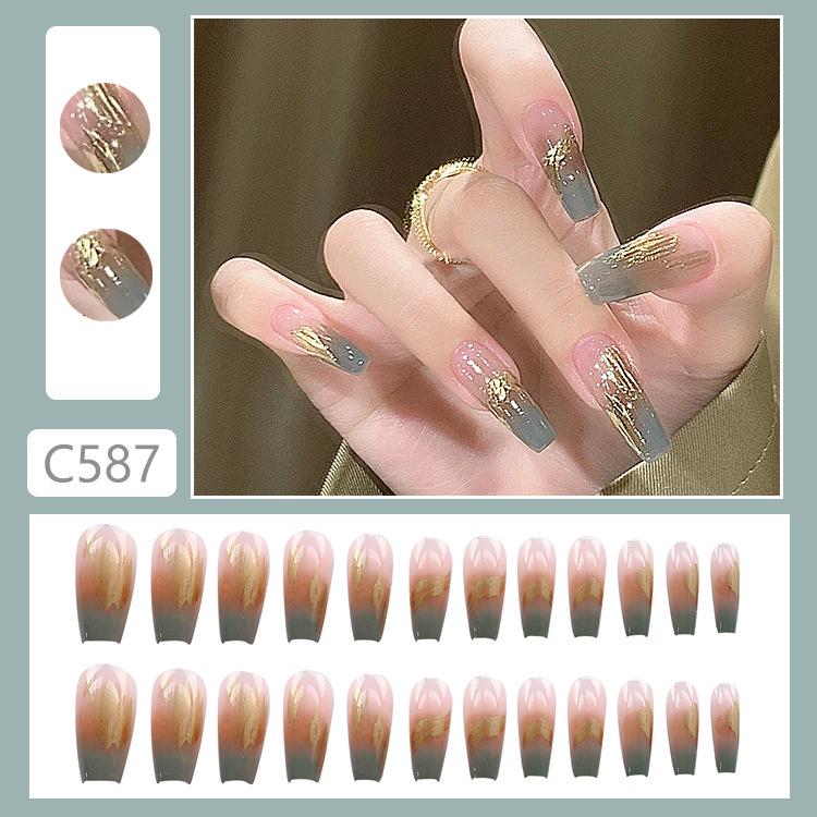 

Градиентные золотые нити, накладные ногти - съемный, носимый нейл-арт Gentle Pure Desire [Glue Version]