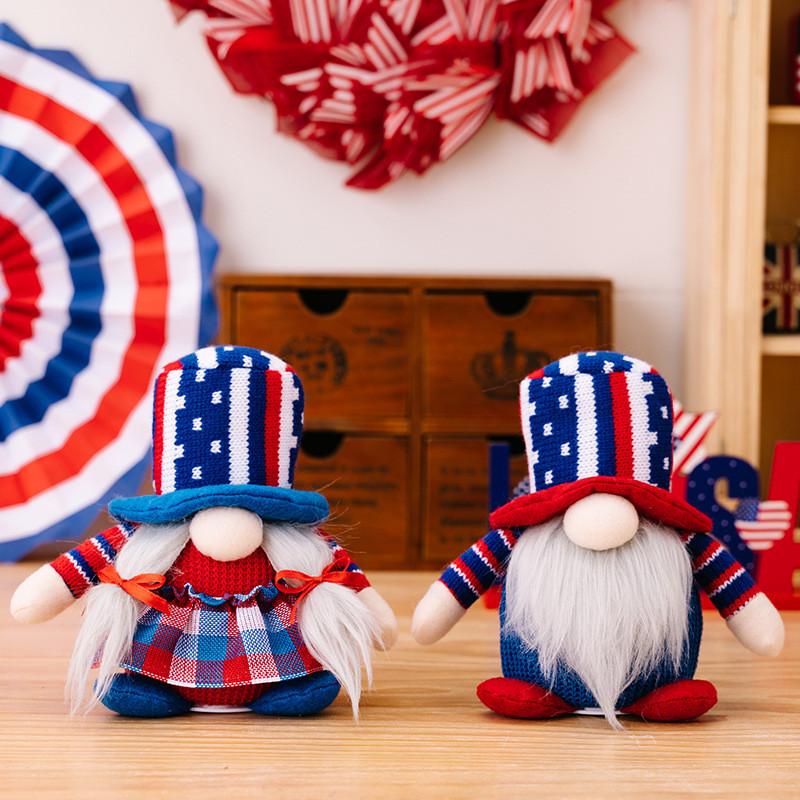 Independence Day Adorable Gnome Figurine With Lighted Knit Hat For Celebrations Festive