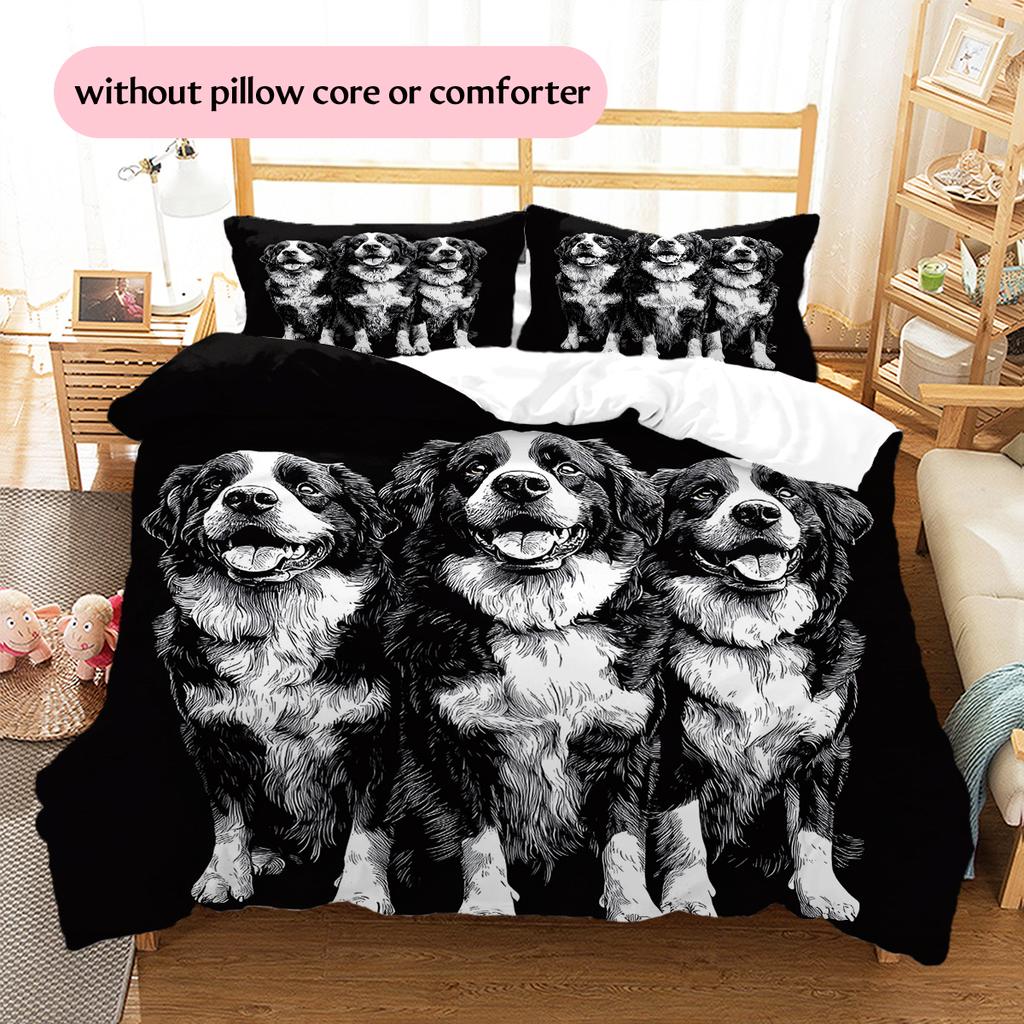 Black Bernese Mountain Dog Pattern Bedding Home Decoration Birthday Gift (1 * duvet cover + 2 * pillowcase, without core)