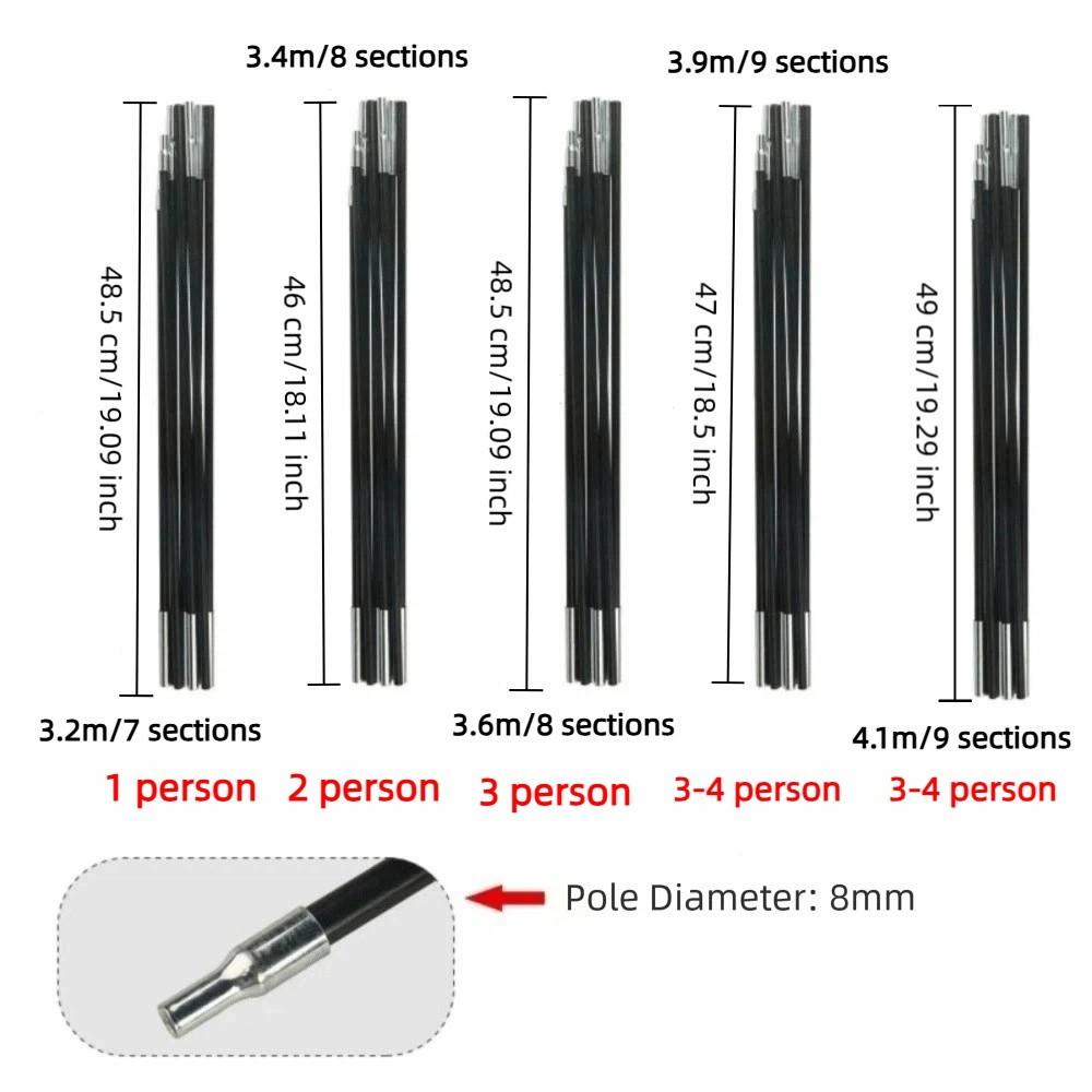 2Pcs Black Camping Tent Poles Fiberglass Tent Pole Replacement Kit Awning Setup